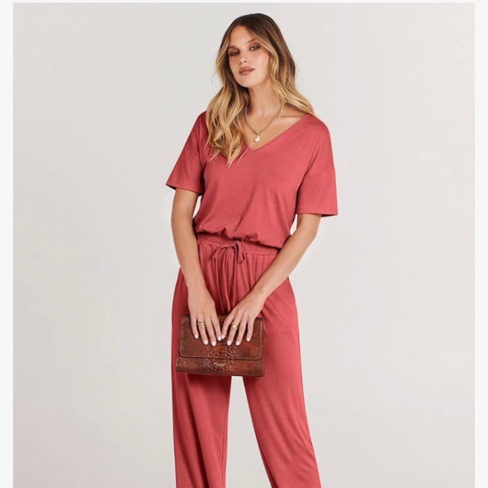 Anrabess rayon/polyester/spandex jumpsuit, Size small “peach”